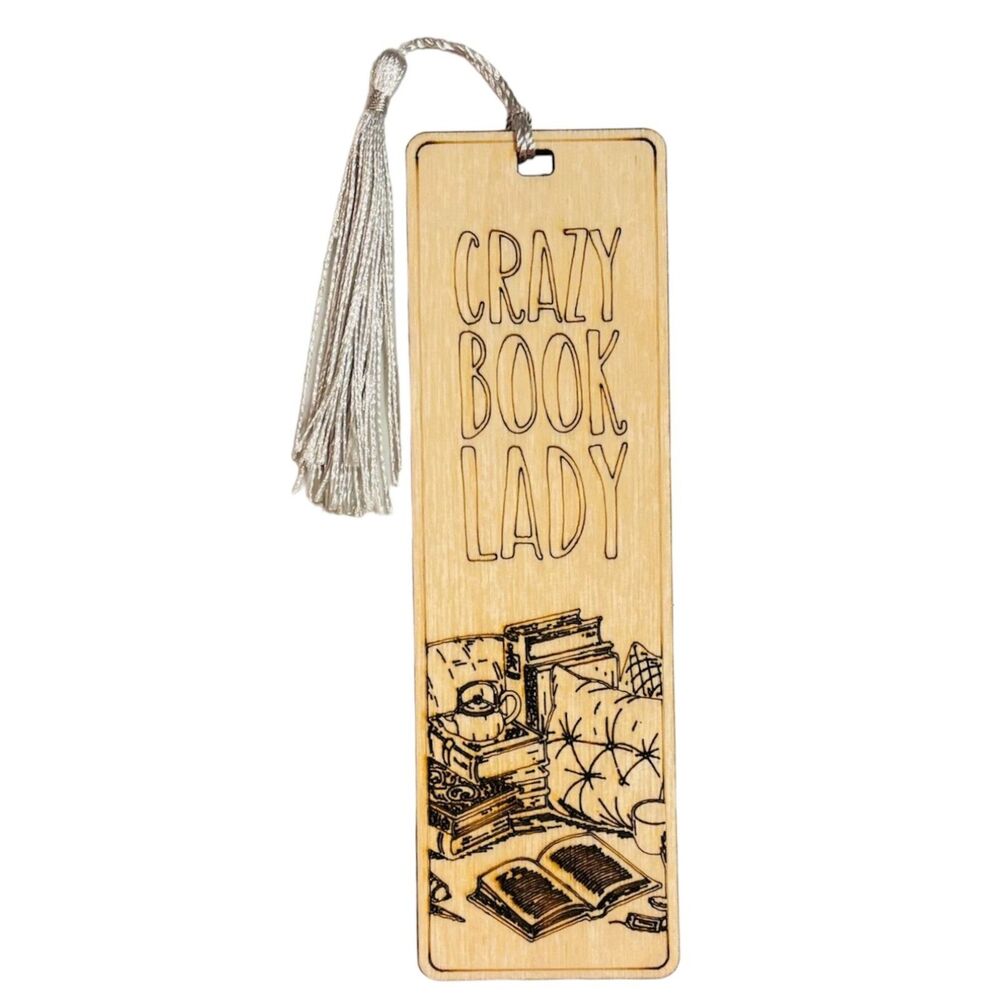 Wood Bookmark - Crazy Book Lady - B040